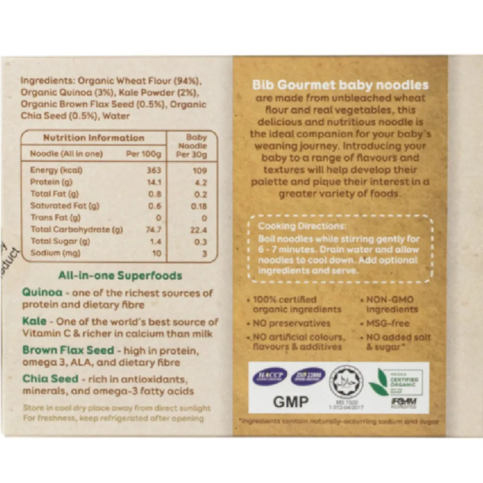 Bib Gourmet Organic Quinoa, Kale, Flaxseed & Chiaseed Noodle