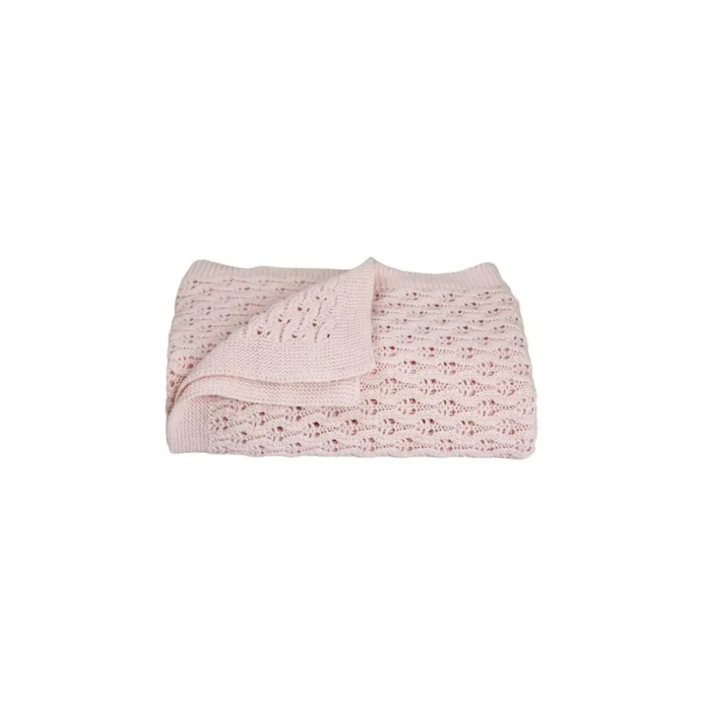 Living Textiles 100% Cotton Lattice Knit Baby Blanket - Blush Pink