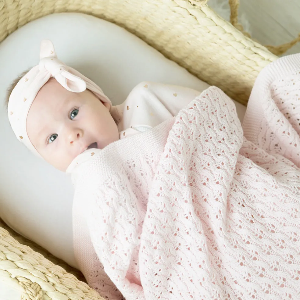 Living Textiles 100% Cotton Lattice Knit Baby Blanket - Blush Pink