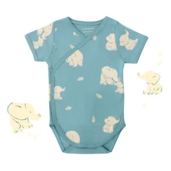 Motherswork x Le Petit Society Baby Organic Kimono Romper in Elephant Print