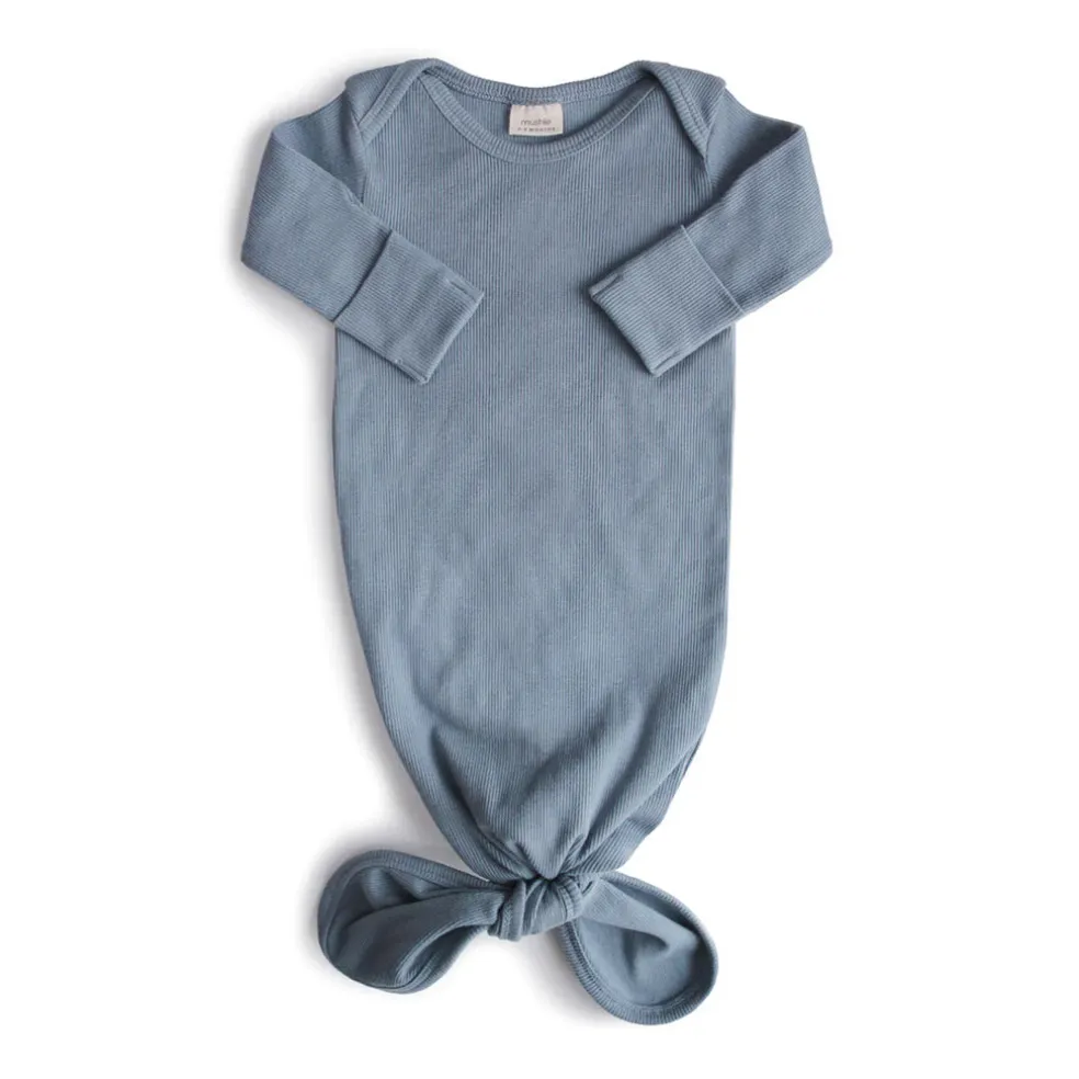 Mushie Ribbed Knotted Baby Gown