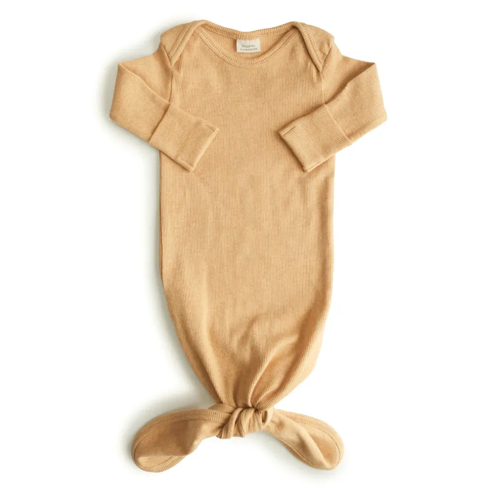 Mushie Ribbed Knotted Baby Gown