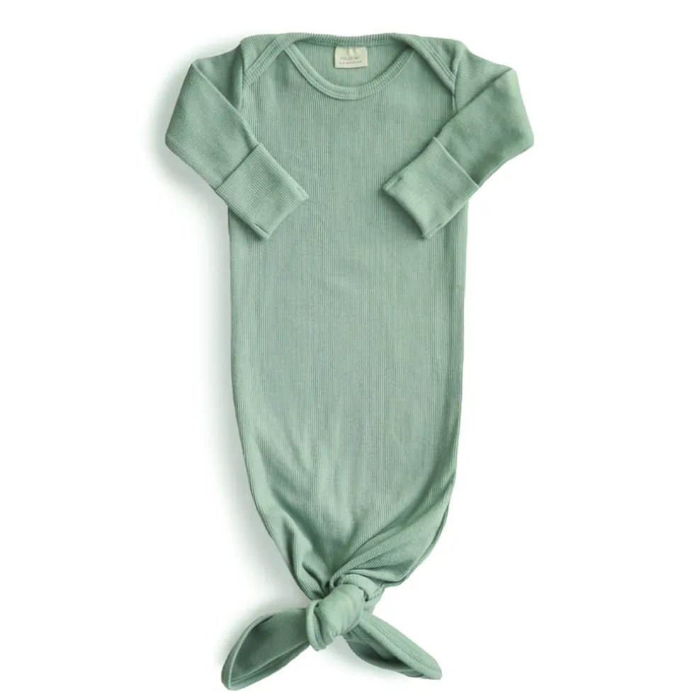 Mushie Ribbed Knotted Baby Gown