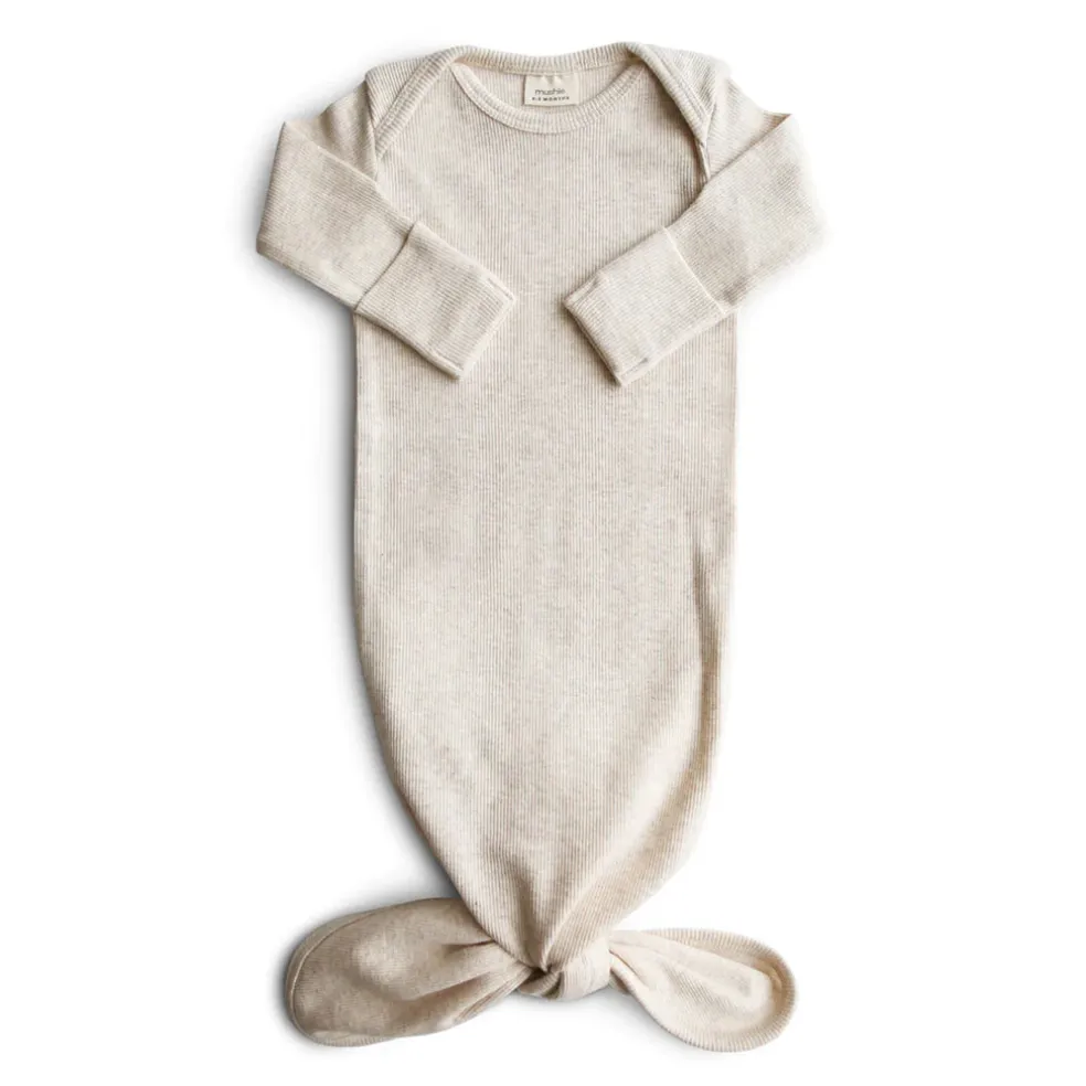 Mushie Ribbed Knotted Baby Gown