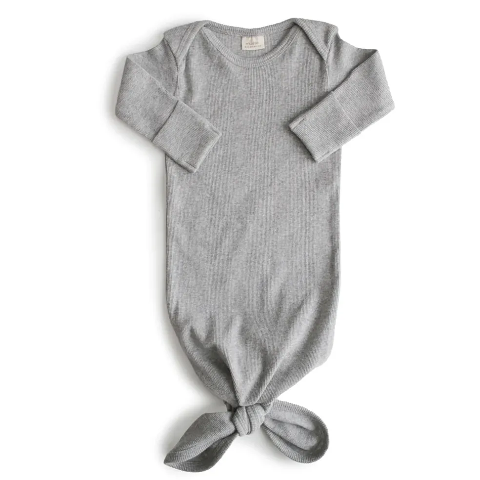 Mushie Ribbed Knotted Baby Gown