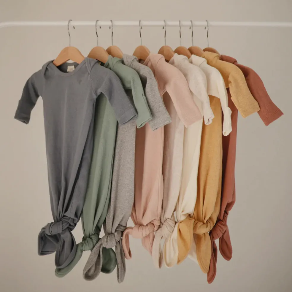 Mushie Ribbed Knotted Baby Gown